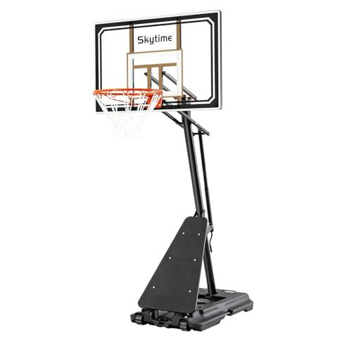 Skytime Basketball Hoop,Portable Basketball Hoop Outdoor with Shatterproof 44in PC Backboard,5.3-10ft Height Stepless Regulation Basketball Goal System with Rebound Plate,Black