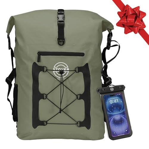 STOVER 5/10/25/30/40/55L Waterproof Dry Backpack & Phone Case- 2XL Floating Dry Bag for Kayaking, Travel, Hiking, Fishing, Camping, Motorcycles & Beach, Heavy-Duty Roll Top Men/Women (Green)