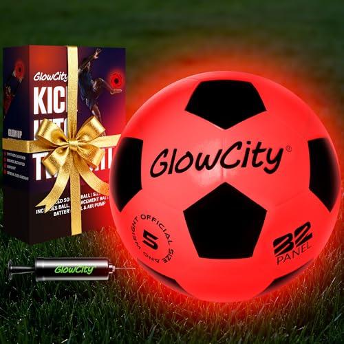GlowCity Glow in The Dark Soccer Ball | Light Up Indoor/Outdoor Soccer Ball with 2 LED Lights | Pre-Installed Batteries | Fun Gift for Teens