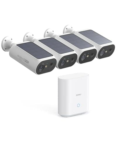 aosu 2K QHD Solar Security Cameras Wireless Outdoor System, 4-Cam-Kit | 2K Color Night Vision, Solar Powered, Stren&Light Alarms, 2Mins DIY Installation, No Subscription Required