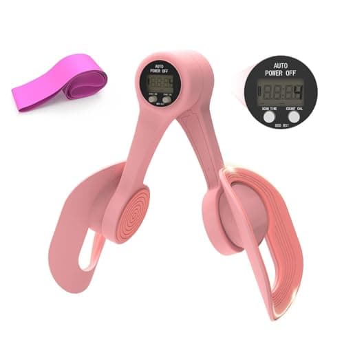 Thigh Trainer with LED Display - Pelvic Floor Trainer for Hip, Leg, Arm | 360° Adjustable Inner Thigh Exerciser with 20LB Resistance Band, Home Workout Equipment for Women, Pink