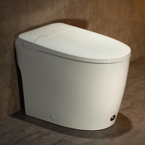 Casta Diva Elongated One Piece Toilet with 17.2" ADA Comfort Height Seat | Modern Toilet for Bathroom, 1.0GPF Button & Foot Kick Flush, Air Pressure Assisted Flush, 12'' Rough-in, Standard White Bowl