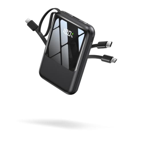 Tikeyo Portable Charger Power Bank 12000mAh(22.5W, Built-in Cables) Smaller | Charge 5 Devices,LED Display,Flight-Safe, Travel Essentials, Flashlight, for iPhone 17/16/15/14, Samsung, Switch and more