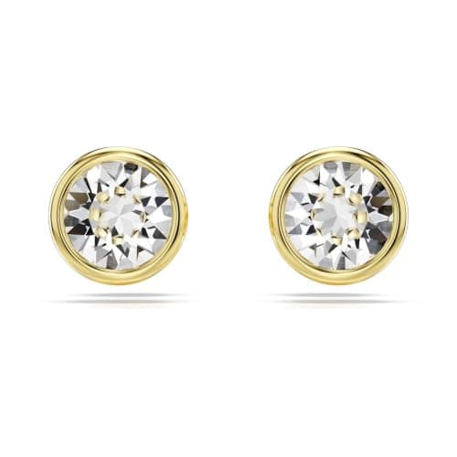 Swarovski Imber Stud Earrings, Clear Round-Cut Crystals in a Gold-Tone Finished Puffy Bezel Setting, Part of the Swarovski Imber Collection