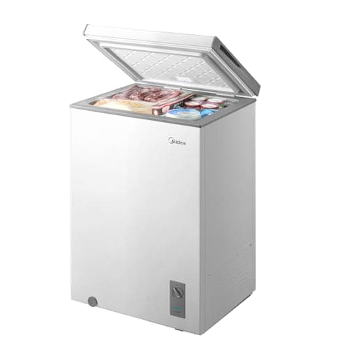 Midea 3.5 Cu.ft Chest Freezer, Fridge Freezer Convertible with LED Light | Removable Basket, Adjustable Temperature, For Kitchen Apartment Office