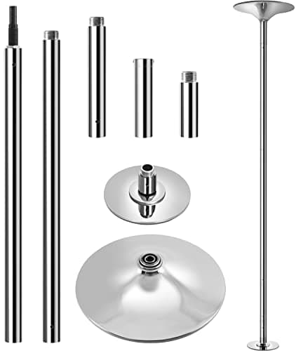 Yaheetech 45mm Portable Spinning & Static Pole Dance Pole for Home, Silver | Sturdy steel construction holds up to 441 lb, screw-free removable design protects ceilings while you dance and exercise.