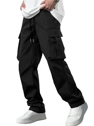 Comdecevis Men's Casual Cargo Pants Work Hiking Joggers Black XL(38)