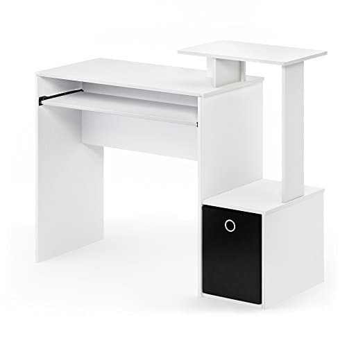 Furinno Econ Multipurpose Home Office Computer Writing Desk, White/Black | Side Shelves and Storage Bin, Computer Desk, Office Desk, for Home Office, Study Room, Dorm