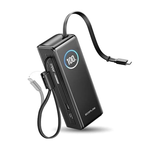 EF ECOFLOW Laptop Power Bank, 25000mAh Rapid Portable Charger, Triple 100W USB-C Ports, Built-in Retractable Cables, Fast Charging for iPhone 17/16 Series, MacBook, Samsung and More