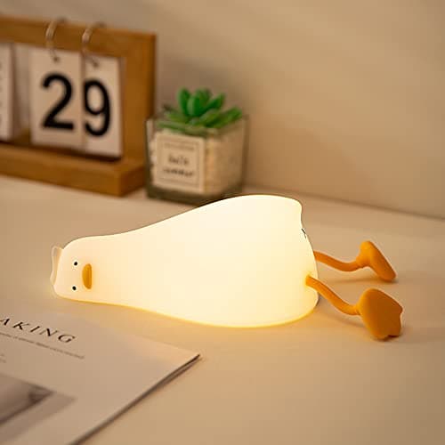 MUID Lying Flat Duck Night Light Official Licensed Genuine Benson Duck Lamp | Silicone Squishy Duck, Dimmable Nursery Nightlight, Rechargeable Bedside Cute Lamp for Breastfeeding.