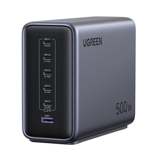UGREEN Nexode 500W GaN Charging Station, 6-Port 240W Max Charger | USB C and USB A Charger with Smart Temperature Control for iPhone 18/17, Galaxy S25/S24, MacBook Pro/Air, iPad, Laptops