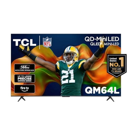 TCL 75" QM64L High Contrast QD-MINI-LED 4K AI Smart Fire TV | 144 HZ, Motion Rate 480, Dolby Vision & Atmos, Onkyo 2.1 Audio, Built-in Subwoofer, Alexa+, Up to 500 Dimming Zones