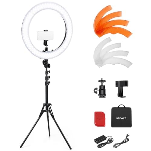NEEWER 55W 18"/45cm Ring Light Kit [New Version], with Tripod Stand, RL-18 | 5600K Dimmable LED Ringlight, Phone Holder Compatible with iPhone 18 Pro/Pro Max, Selfie Makeup Video Recording Lighting