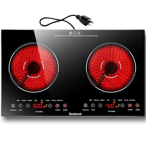 Karienvir 2 Burner Electric Cooktop 110V, 2000W, 24" Countertop & Built-in | 22.4" x 12.6" Built in Size, 8 Cooking Modes, Touch Control Safety Lock, Timer, Portable Stove with Plug, Auto Shut-off