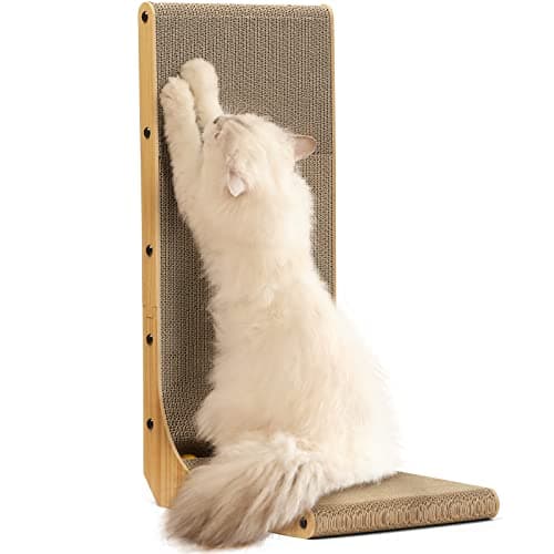 FUKUMARU Cat Scratcher, 26.8 Inch L Shaped Cat Scratch Pad for Indoor Cats | Vertical Cat Scratching Board with Ball Cat Toy, Cardboard Cat Scratcher for Wall Sofa Couch, Kitten Scratching Post, Large