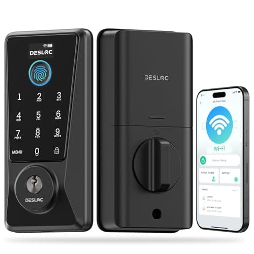 DESLOC WiFi Fingerprint Smart Keypad Door Lock D110 Plus with App Control | Front Door Smart Lock with Remote Access, Voice Control, Visual Display, Backlit, BHMA Grade 3, IP54, Auto-Lock, Black