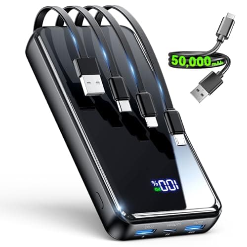 YILANS Portable Charger 50000mAh, 22.5W Power Bank with Built-in 4 Cables | Charges 6 Devices, Fast Charging Travel Essential, External Battery Phone Pack for iPhone 18-12, for Samsung/Android/iPad