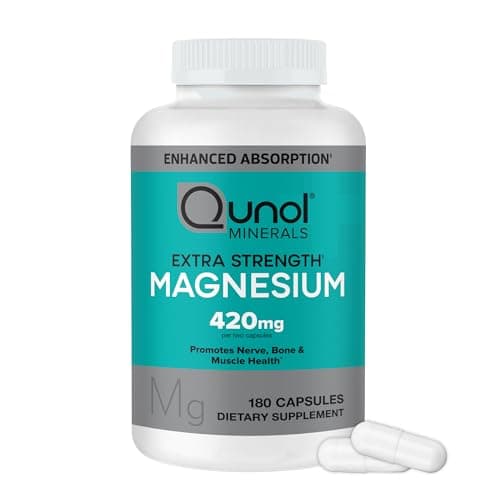 Qunol Magnesium 420mg, Extra Strength, High Absorption, Vegetarian, 180ct | 100% Daily Value, Supports Nerve, Bone & Muscle Health, Cognitive Performance, Healthy Stress Response; Gluten-Free, Non-GMO