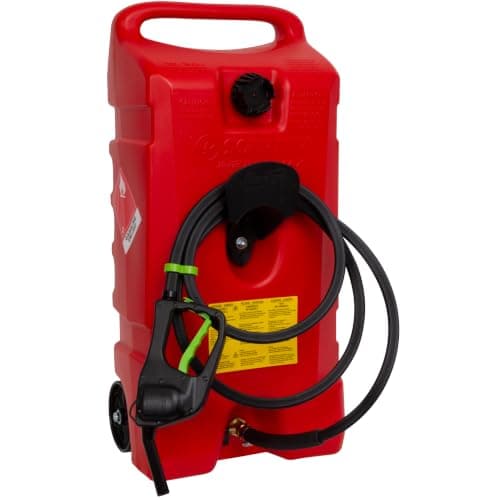 Scepter Duramax Flo ’N Go 14 Gallon Gas Caddy, 53 Liter Fuel Tank, Red | Updated Version, Portable Fuel Transfer Pump with 10-Foot Hose for Lawn Mower, Farm, Marine, Commercial, and Home Use