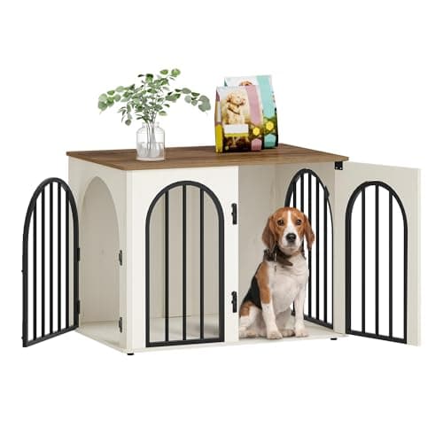 Hzuaneri 31.5 in Dog Crate Furniture,Dog Kennel Indoor for Small/Medium Dog | Dog Kennel Furniture Wooden Dog Cage Heavy Duty Dog Crate Decorative Pet House End Side Table TV Stand,White Brown DFC85114B