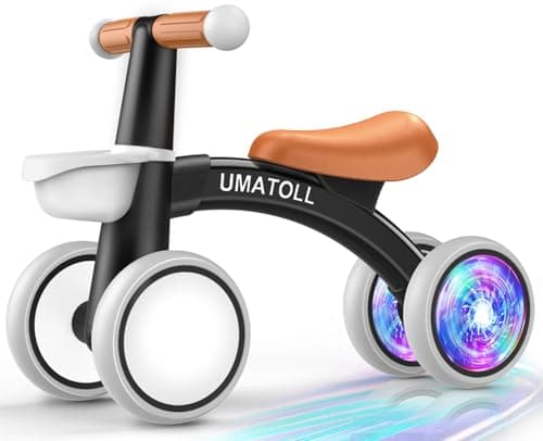 Umatoll Baby Balance Bike Toy for 1 Year Old Boy Girl, First Birthday Gift | 12-24 Months Toddler First Ride on Toys, Colorful Lighting Rear Wheels, Adjustable Seat Baby Walker, Basket