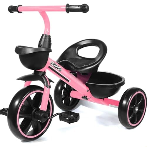 KRIDDO Toddler Tricycle for Toddlers Age 2-5, Tool-Free Trike | Tricycles for 3-5 Year Olds, Pink, Easy to Assemble, 2 Year Old Girl Birthday Gift, Outdoor Toys