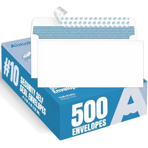 Aimoh#10 Business Envelopes Letter Size Windowless Self Seal Security 500ct | Premium EnveGuard Tint, Ultra Strong Quick Closure, White, 24LB Paper, 4-1/8 x 9-1/2 in, 500 Count