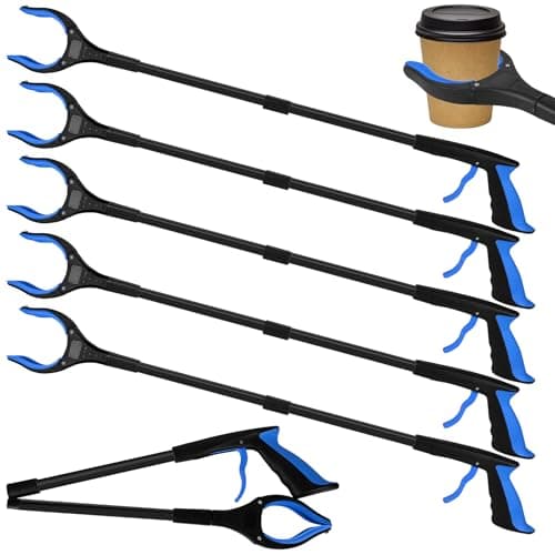 Tottist 6 Pack 32 Inch Commercial Trash Grabber for Elderly Assist, Heavy Duty Lightweight Reacher with Ergonomic Handle & Non-Slip Grip, Multi-Use Outdoor Home Garden Cleanup Mobility Aid Tool