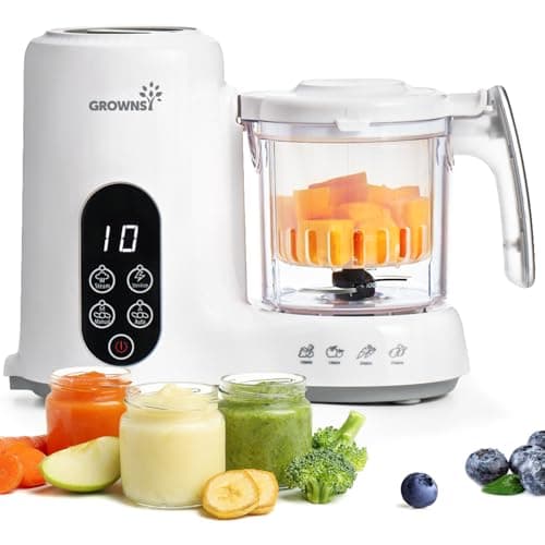 Grownsy Baby Food Maker, Steamer & Blender Baby Food Processor, White | BPA-Free Elevated Steam Basket, Healthy Homemade Baby Food Purees, Starting Solids & BLW, Baby Feeding Essentials, 6+ Months