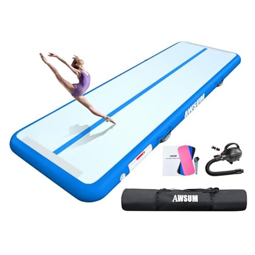 AWSUM Inflatable Gymnastics Mat Tumble Track for Home Yoga, 10 ft Blue