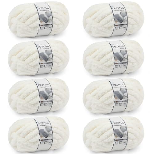 Cozyful Chunky Yarn for Hand Knitting - #10 Chunky Chenille Yarn, Jumbo Big Thick Chunky Yarns for Crocheting, Super Bulky Chunky Knit Blanket Yarns, 8 Skein (22 yds 8 oz Each Skein), Cream