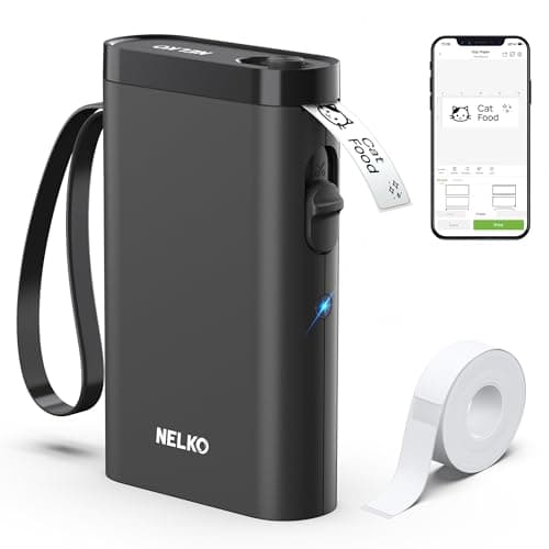 Nelko P21 Label Maker Machine with Tape, Bluetooth Label Printer, Black | Creative App & Multiple Templates, Inkless Printing, Built-in Cutter, Ideal for School, Teacher Supplies, Office, and Home