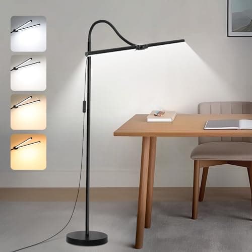 LED Floor Lamp, 18W/2000LM Bright Reading Floor Lamp for Office with Double Head, Adjustable Gooseneck Dimmable Modern Standing Light for Lash Extension Craft, Eye Caring Floor Lamps for Living Room