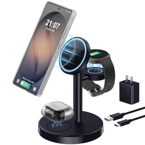 Aeinidi Super Fast Strong Magnetic Wireless Charger for Samsung | 15W 3 in 1 Magnetic Charging Station for Galaxy S26 Ultra Z Fold/Flip 8 Watch Ultra 8 Buds 4 Pro, Not for Watch 9/Ultra 2