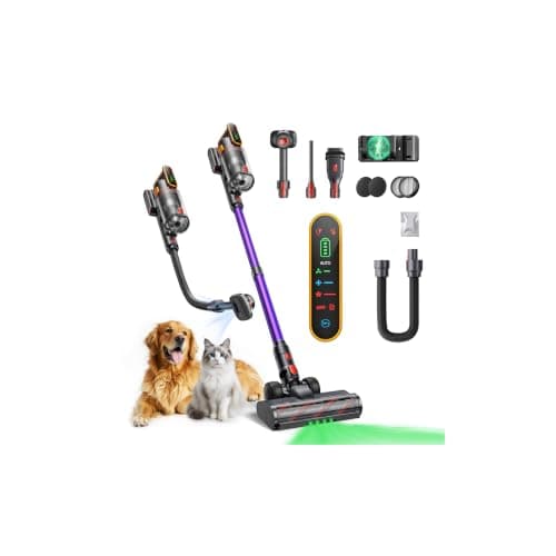 Cordless Vacuum Cleaner 55KPa 650W 70Mins Stick Vacuum Cleaners for Home | with Pet Brush, 3.3Ft Hose, Wall Mount Charging, Auto Mode, Touchscreen, Self-Standing Vacuum for Pet Hair/Carpet/Car
