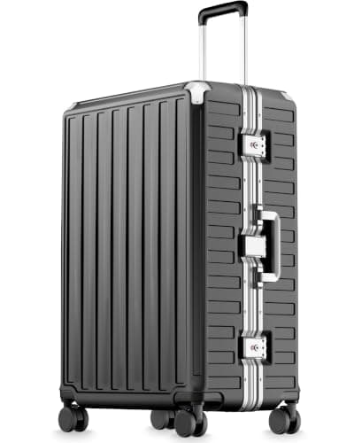 LUGGEX 28 Inch Zipperless Checked Luggage, Charcoal Metallic | Checked Suitcase, 100% PC Hard Shell, 8010S Aluminum Frame, 8 Spinner Wheels, TSA Lock, ZX-Core