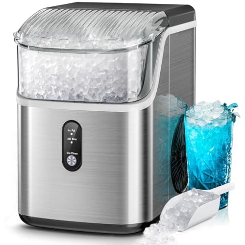 Kismile Nugget Ice Maker Countertop, 35 lbs/Day, Stainless Steel | Portable Sonic Ice Maker & Pebble Ice Machine, First Ice in 7 Mins, 43 dB Quiet, One-Touch Self-Cleaning for Home & Office