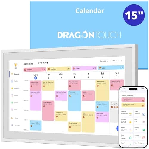 Dragon Touch 15.6" Digital Calendar & Chore Chart, 1080P Full HD Smart Family Planner with Interactive Touchscreen, Digital Picture Frame, Wall & Desk Mountable Family Schedule Organizer, White