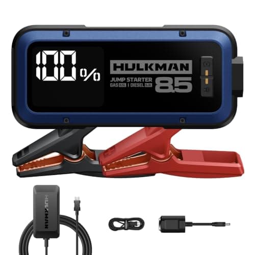 Hulkman Alpha 85 2000A Smart Battery Jumper Starter Portable for 12V Vehicles,Car Starter Jump Box with 65W Fast Charger,3.3" LED Display, 5 Lighting Modes, Jump Pack, for Up to 8.5L Gas & 6.0L Diesel