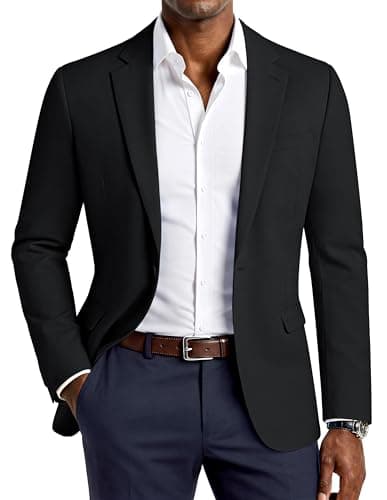 PJ PAUL JONES Lightweight Blazer for Men Casual One Button Suit Jacket Performance Regular Fit Sport Coat Black