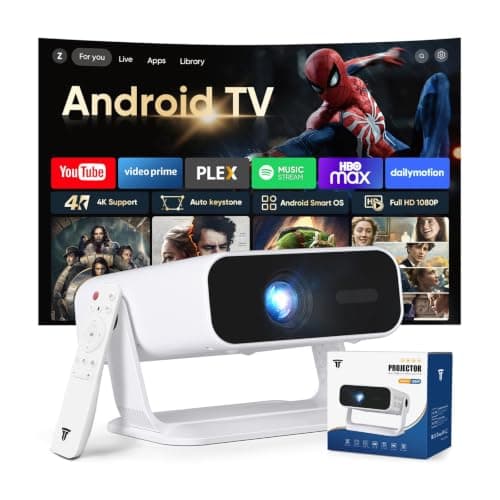 2026 New Smart Projector Built-in Apps Android 14 Native 1080P 4K Supported | WiFi 6 Bluetooth 5.4, 550 ANSI Lumens, Low Fan Noise (<30dB), Primeum Projector for Home (2026 CinePro-Black)