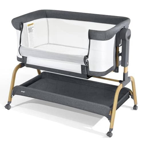 Jimglo 3-in-1 Baby Bassinet, Bedside Sleeper & Rocking Bassinet, Full Mesh