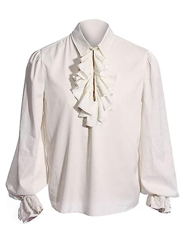 Bbalizko Mens Pirate Shirt Ruffle Victorian Renaissance Medieval Poet Shirt | Steampunk Vampire Gothic Halloween Costume Top, Ren Faire Cosplay Clothes