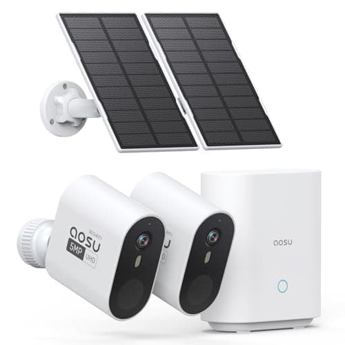 aosu 3K/5MP Solar Security Cameras Wireless Outdoor System, 2-Cam-Kit | Ultra HD, Night Vision, 166° Wide View, Cross-Camera Tracking, No Subscription Required, Spotlight & Siren Alarm