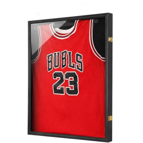 Jinchuan Jersey Frame Display Case Large Frames Shadow Box Lockable with UV Protection for Baseball Basketball Football Soccer Hockey Sport Shirt Black
