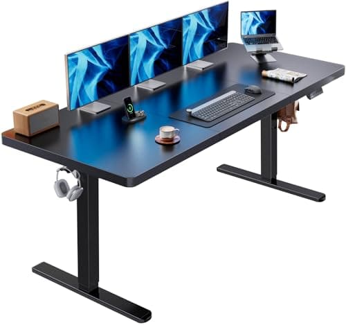 HUANUO 71 x 30 Inch Large Electric Standing Desk, Brushless Motor, Black | 30 Inch Deep Desktop, 220 lb Capacity, 4 Memory Presets, Cable Tray, Dual Hooks, Height 27.9–46.5 Inch; Ships In 2 Packages
