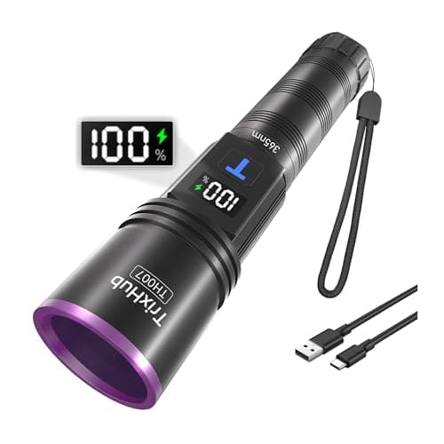 TrixHub 365nm Black Light UV Light Flashlight Rechargeable with LCD Display | Powerful Ultraviolet Lights for Pet Urine Detection, Resin Curing, Rockhounding, Scorpion, Uranium Glass, A/CLeak