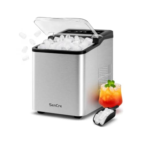 Sencre Ice Makers Countertop 26.5Lbs/24H, 9 Ice Cubes Release in 6 Mins, Ice Machine with 2 Sizes Bullet Ice, Self-Cleaning Portable Ice Maker with Ice Scoop and Basket for Home Kitchen Office Bar RV