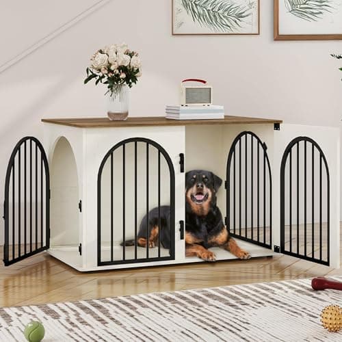 Hzuaneri 39.4'' Dog Crate Furniture,Dog Kennel Indoor for Medium/Large Dogs | Dog Kennel Furniture Wooden Dog Cage Heavy Duty Dog Crate Decorative Pet House End Side Table TV Stand,White Brown DFC84114B