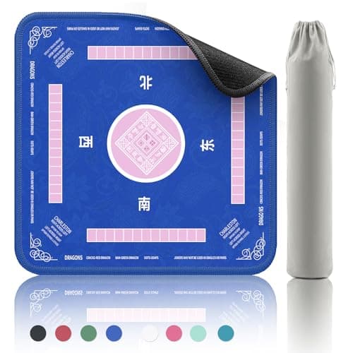 2F22E Mahjong Mat for Table 32.4" x 32.4", Blue Non-Slip Mah Jongg Mat